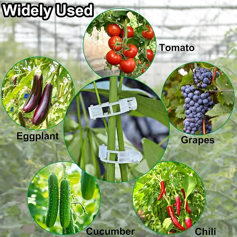 100PCS Plant Support Clip Fixtures Reusable Plastic Garden Vine Attachment Bundle Clips For Tomato Climbing Plants Stem Fixtures
