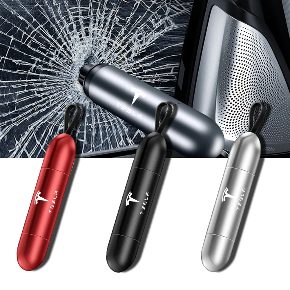 2 In 1 Car Safety Hammer Emergency Glass Breaker Cut The Seat Belt Steel Rescue Tool For Tesla model 3 Y S 2022 Auto Accessories