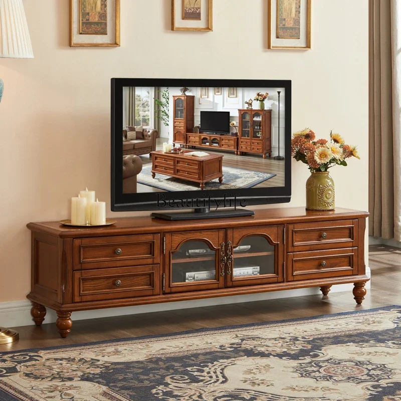 

01 Simple American Style Solid Wood TV Cabinet for Small Living Rooms Home Storage Cabinet