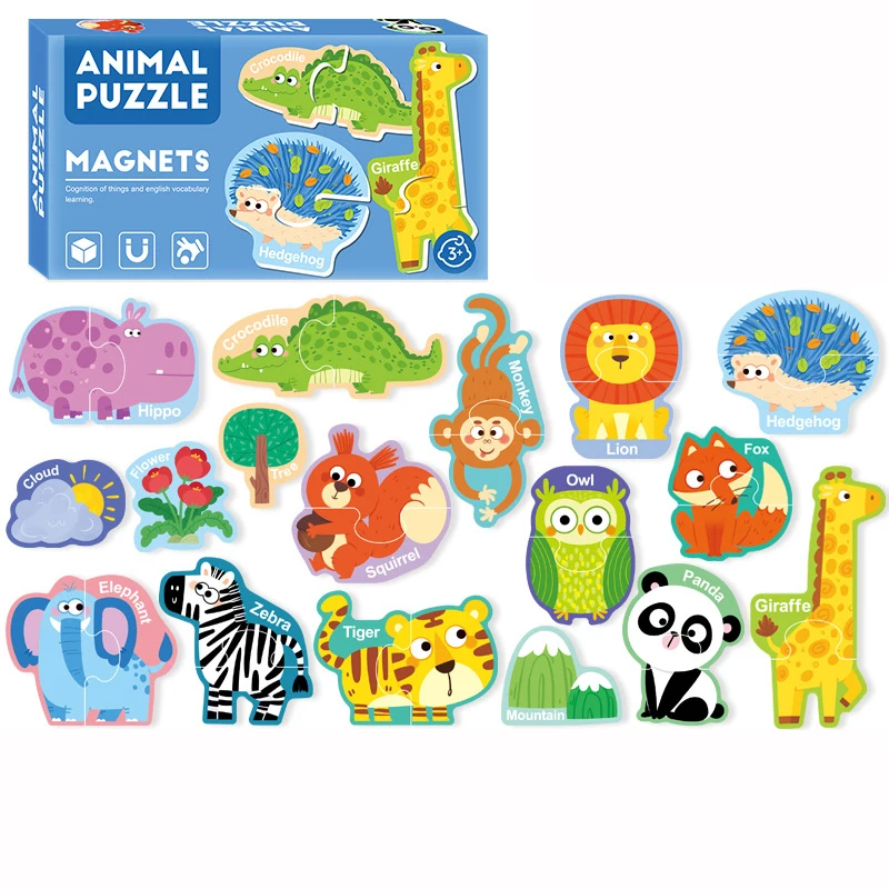 Magnetische puzzels Spellen Koelkaststickers Cartoon Letters Cijfers Dierenvoertuig Cognitieve bijpassende puzzel Educatief speelgoed