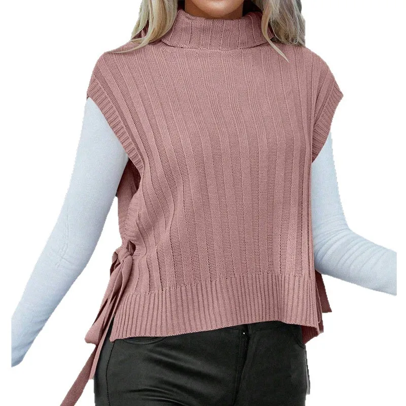 Women's High Ne Svel Side Lace Pullover  Knitwear Single Piece Spring 2026 Season No Sve Pure Material