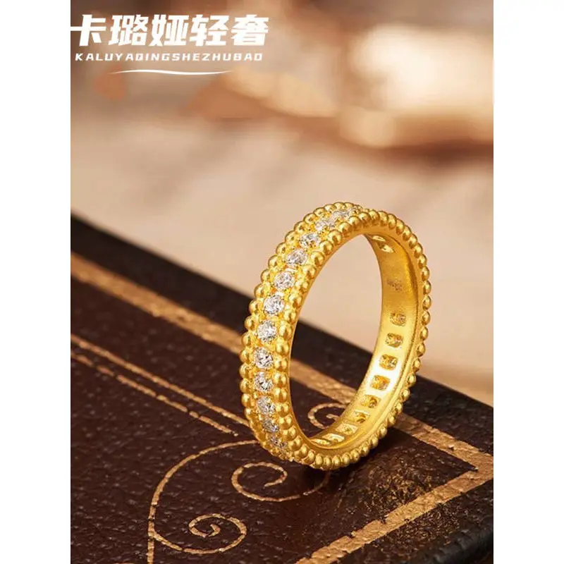 24k 999Gold ring fully encrusted with zirconia and bead accents, a stylish and elegant piece of jewelry for women, a new model t