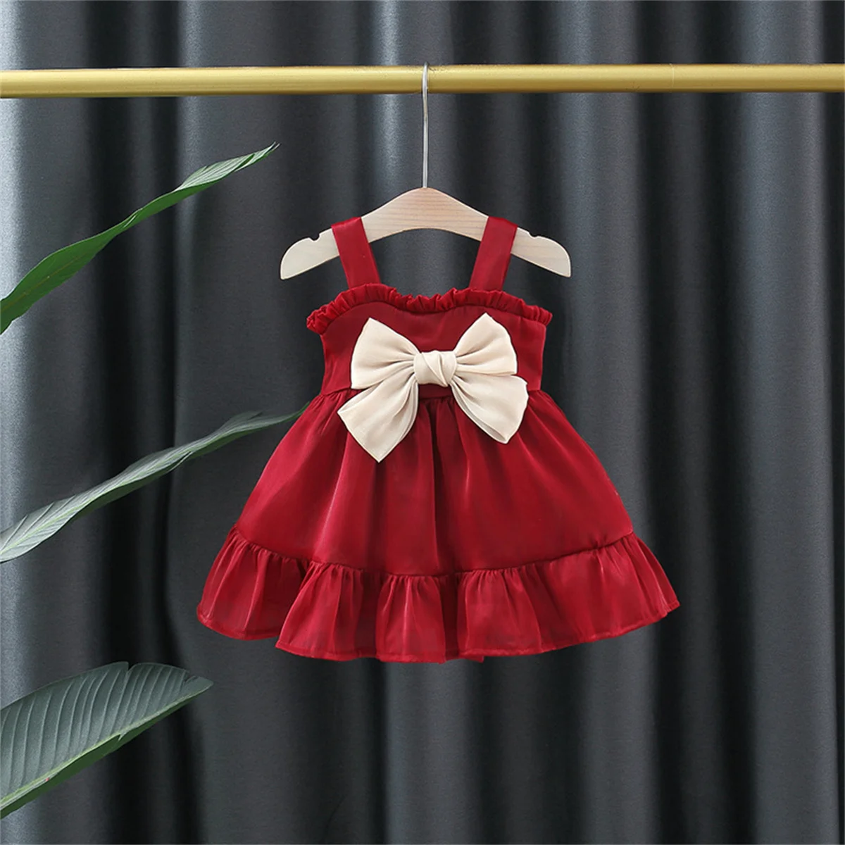 Baby Girl Christmas Dress Baby Princess Dress Summer Bow Strap Beautiful Solid Color Party Birthday Knee Length Clothing