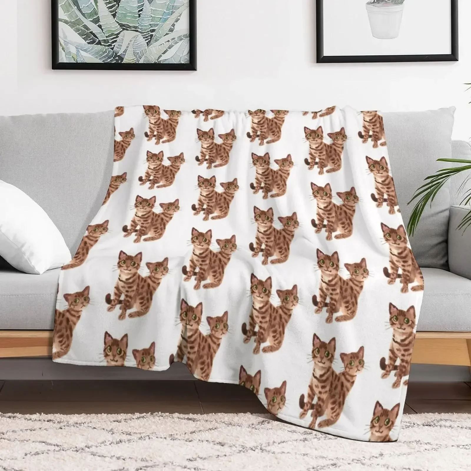 Manta individual con diseño de gatos de Bengala para bebé, suave para mantas decorativas para sofá