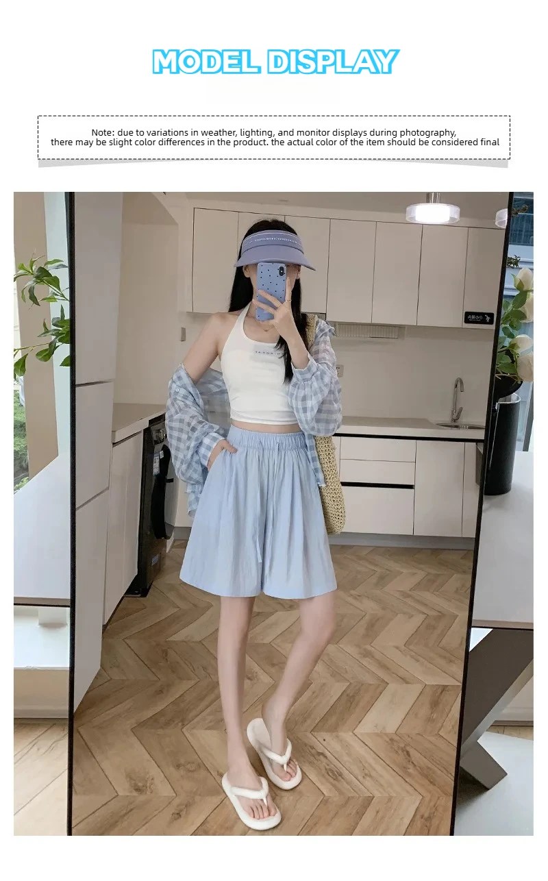 Solid Color Casual Summer Shorts for Women Thin Breathable Elastic Waist Shorts Woman Vacation Loose Wide Leg Shorts Beach Pants