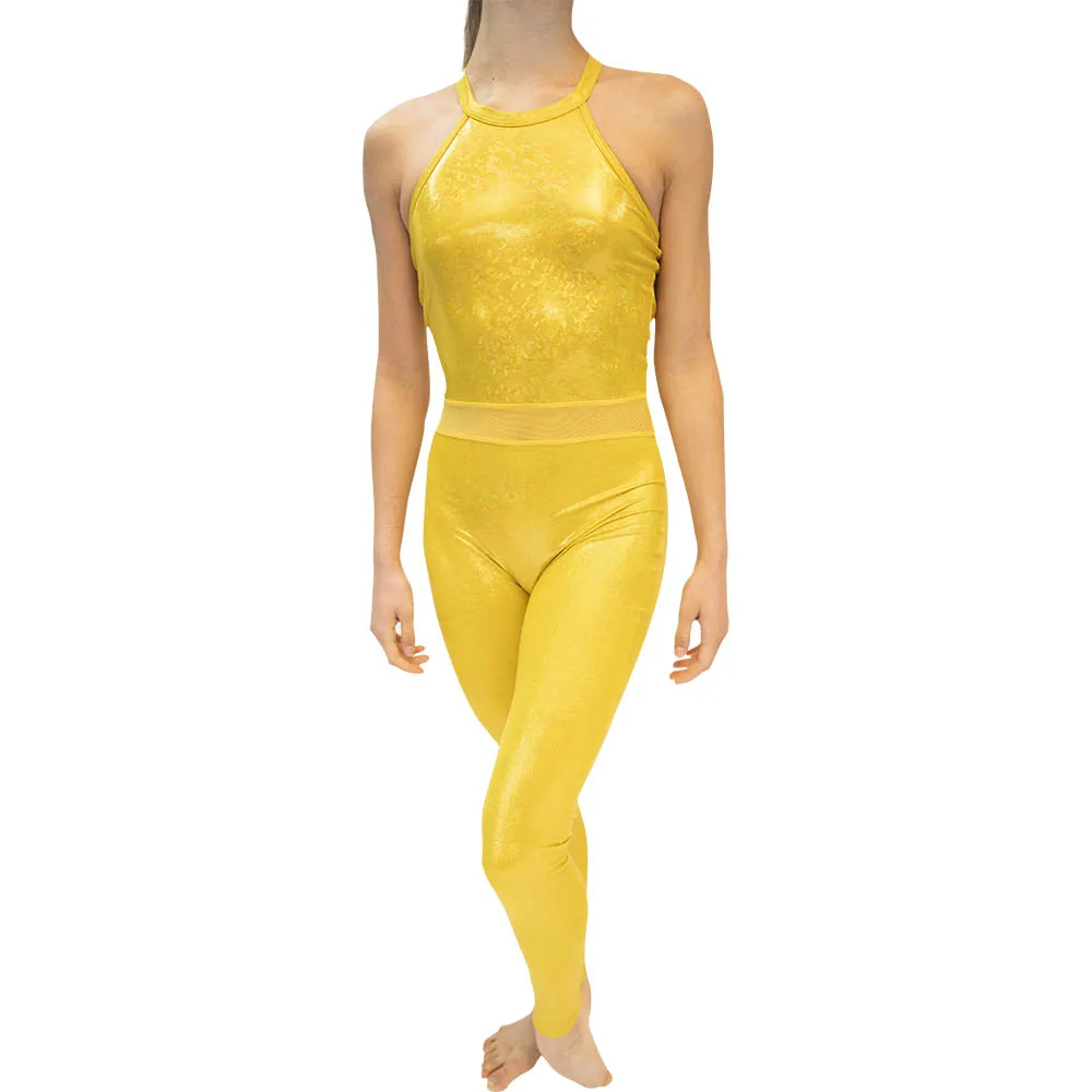 Yellow Hologram Sparkle Sleeveless Dance Unitards Bodysuit for Ladies and Girls More Colors Available