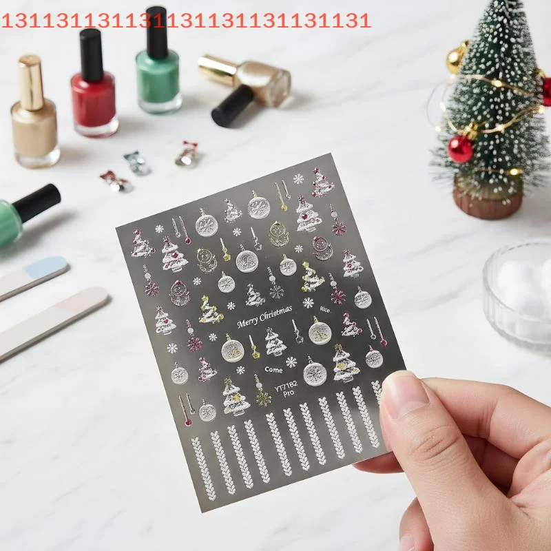 Calcomanías navideñas de dibujos animados brillantes para decoración de uñas, decoración de manicura DIY con copos de nieve dorados/plateados