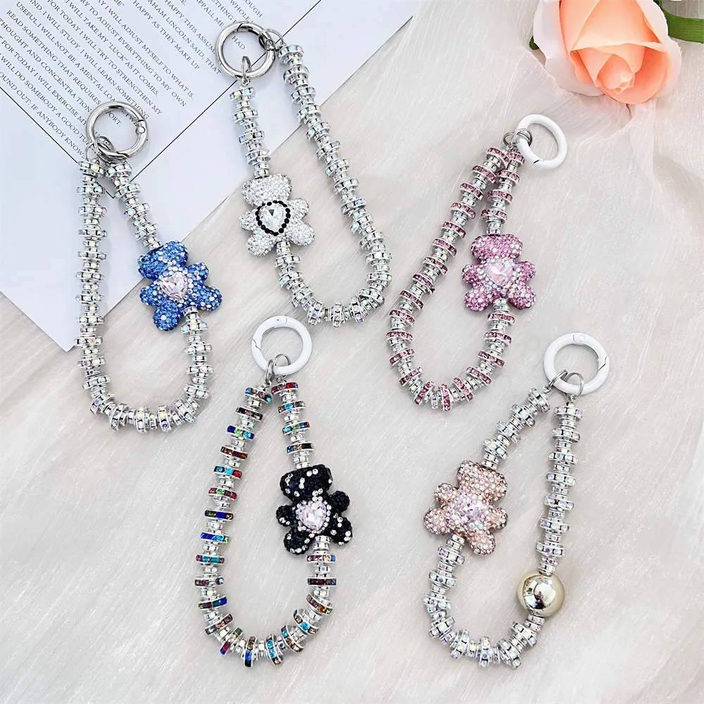 

New Diamond Encrusted Love Bear Mobile phone Lanyard Short Handheld Phone Chain Female Wrist Hanging Chain Flash Diamond Female