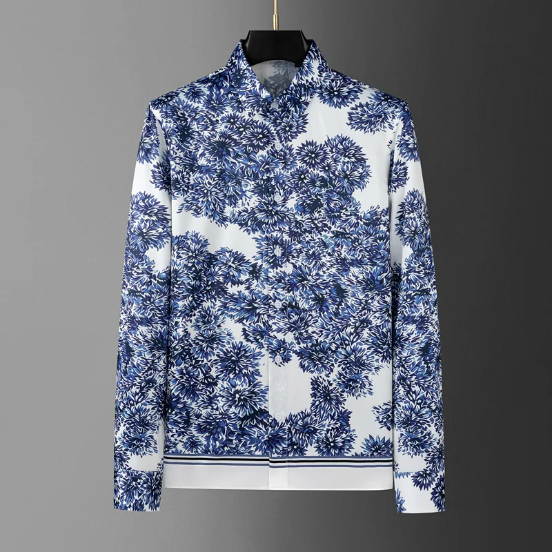 Brand Art Printed Long Sleeve Shirt for Men Slim Fit Versatile Slim Fit Casual Business Dress Shirts Social Party Men's Clothing