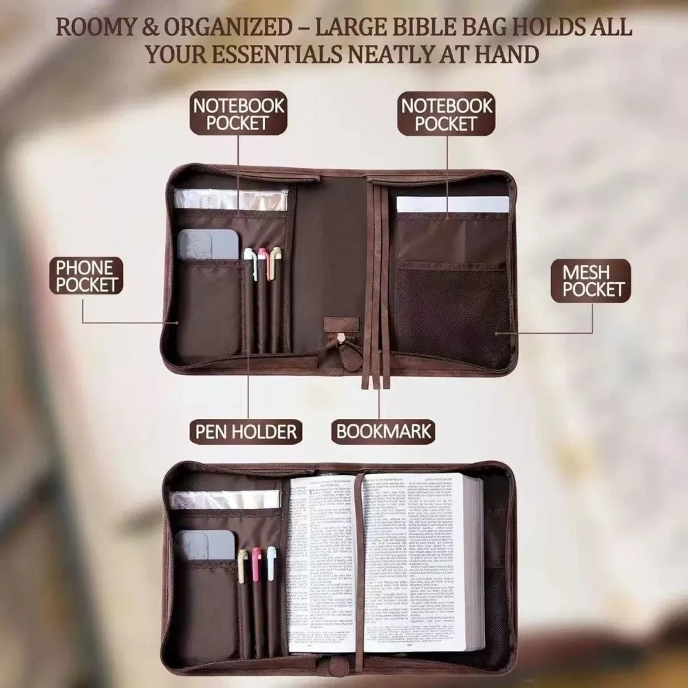 Cross-themed Vegan Leather Bible Cover Dust-proof Built-in Bookmark Ribbon Bible Carrying Case Scratch Resistant