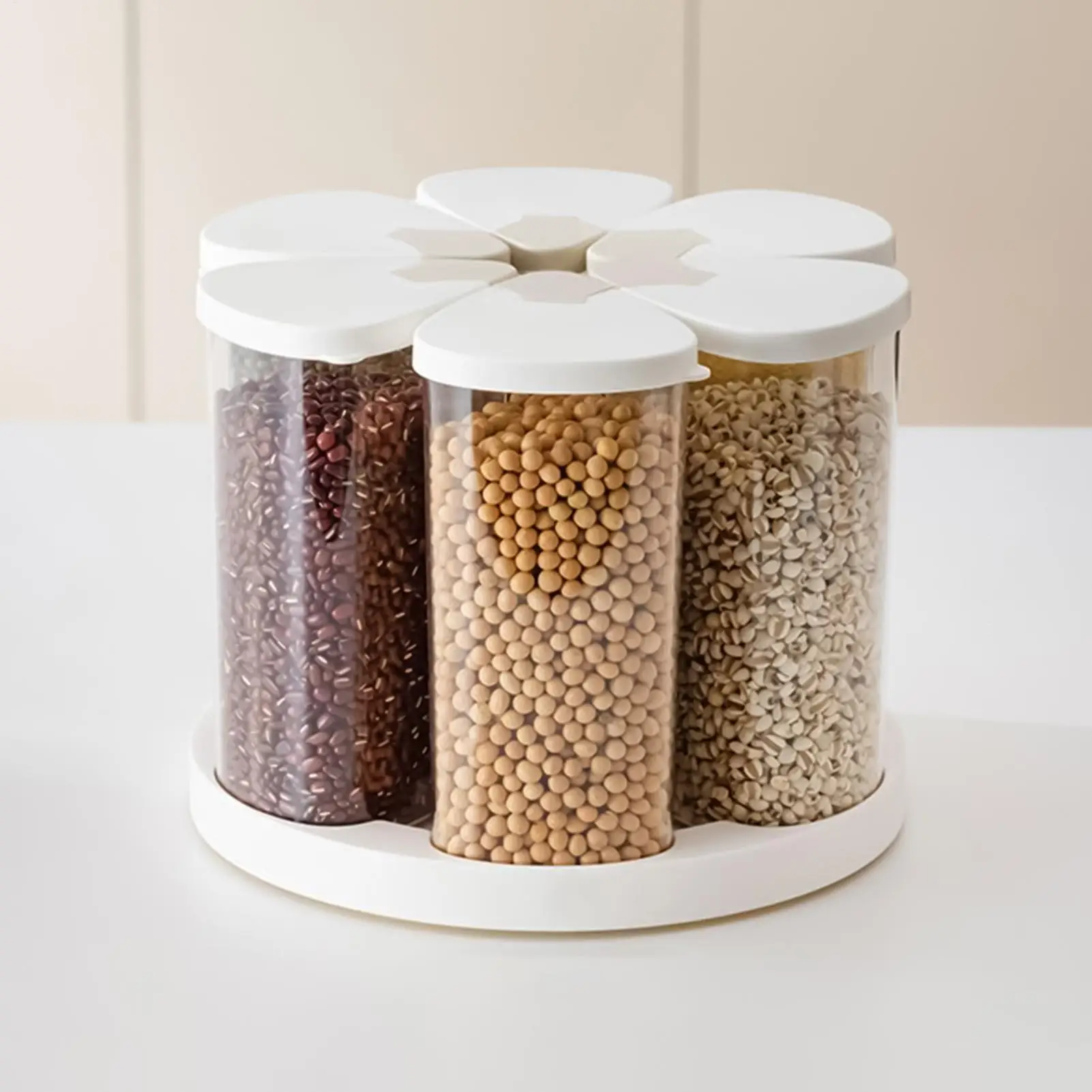 穀物ディスペンサー回転穀物保存容器シリアルディスペンサー6グリッド保存容器小麦粉砂糖用キッチン用品