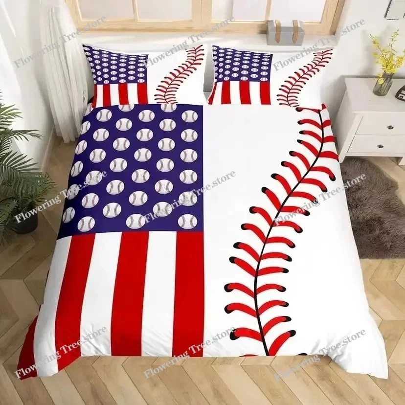 Baseball Game King Queen Duvet Cover Ball Sports Theme Bedding Set Athlete Competitive Quilt Cover Polyester Comforter Cover