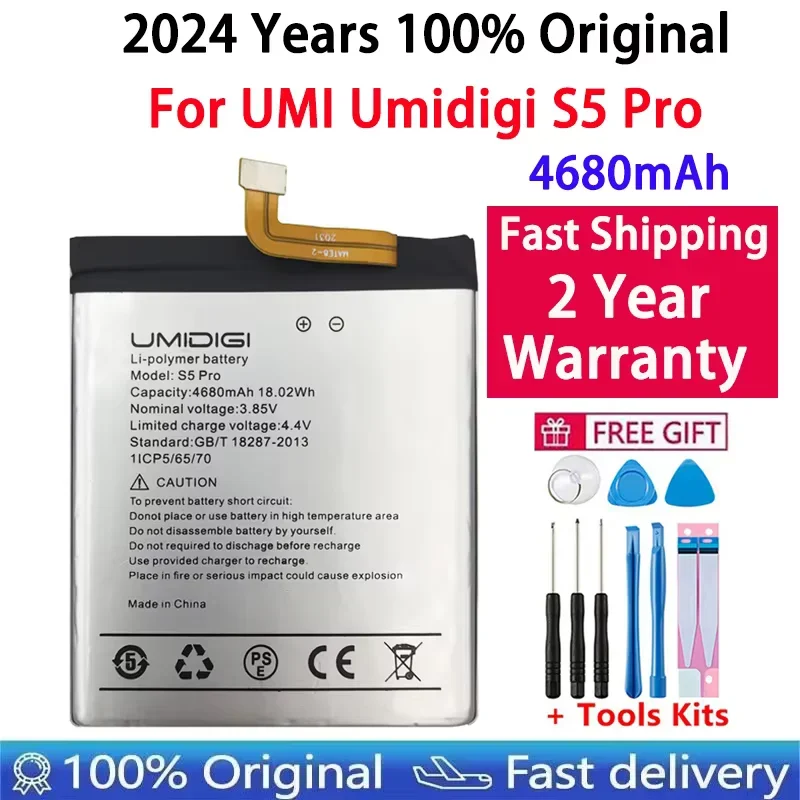 

2024 Years UMI Original Battery For For UMI Umidigi S5 Pro S5Pro 4680mAh Phone Replacement Batteries Bateria Fast Shipping