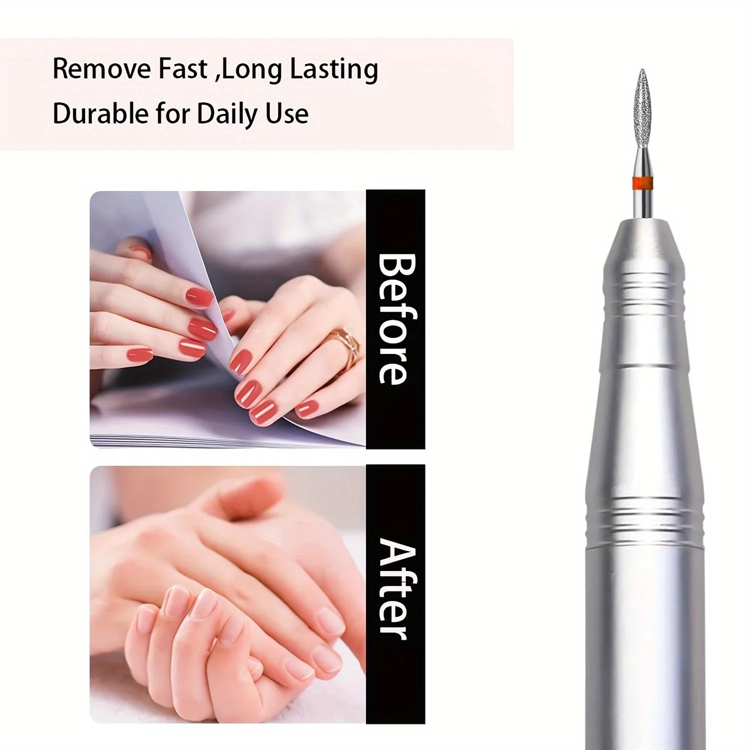 10PCS/BOX 3/32'' Fine-F Professional Diamond Flame Cuticle Drill Bit Set，Manicure Pedicure, Dead Skin Removal, Nail Salon Equipm