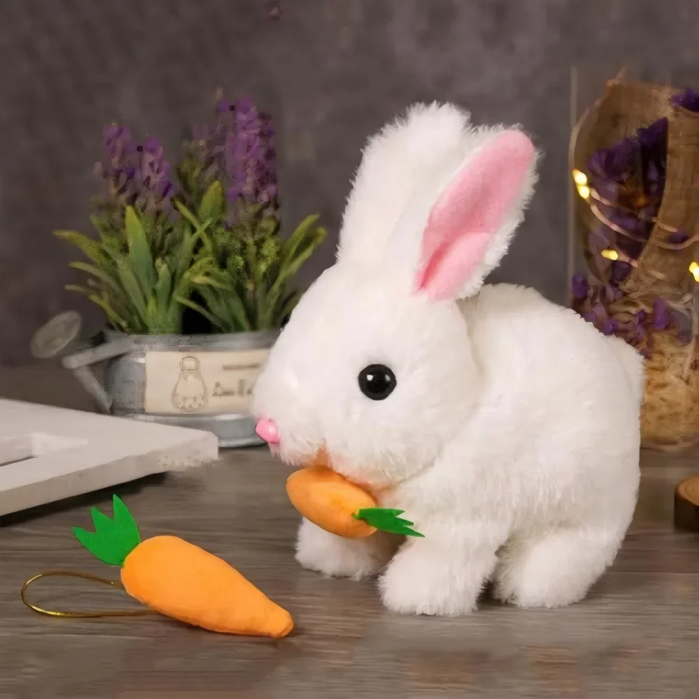 Lindo conejo eléctrico con zanahoria, mascota electrónica interactiva, conejo electrónico, juguete, regalo de cumpleaños para niños