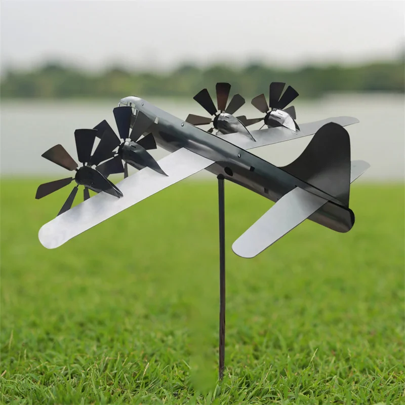 B-29 Airplane Wind Spinner Garden Metal Windmill Iron Aircraft Modeling Design Creative Outdoor Yard Garden Windmill Decor