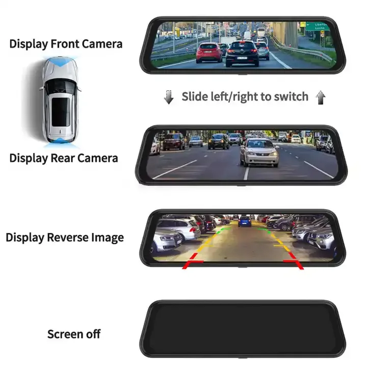 10'' Mirror Dash Cam Night Vision 1080P FHD Full Touch Screen Front and Rear View Backup Camera for Cars view 3