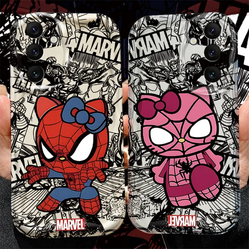 Spider Man Cute Hello Kitty Wave Phone Case For Samsung Galaxy A54 A34 A24 A14 A13 A53 A33 A73 A23 A52 A52S A32 A22 A12 A51 A71