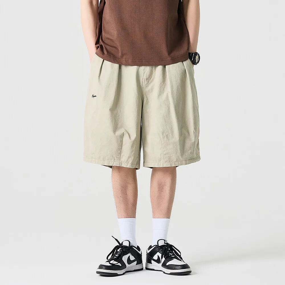 Summer Men Japan Streetwear Amekaji Fashion Loose Casual Wide Leg Cargo Shorts Cityboy Short Pant Washed Cotton Shorts