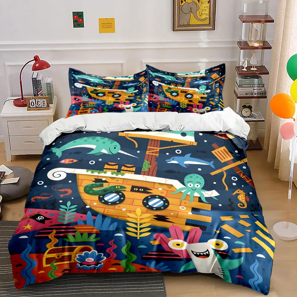 Underwater Adventure Themed Set Bedding Set with 1 Duvet Cover 2 Pillowcases Single Double King Queen, Gift