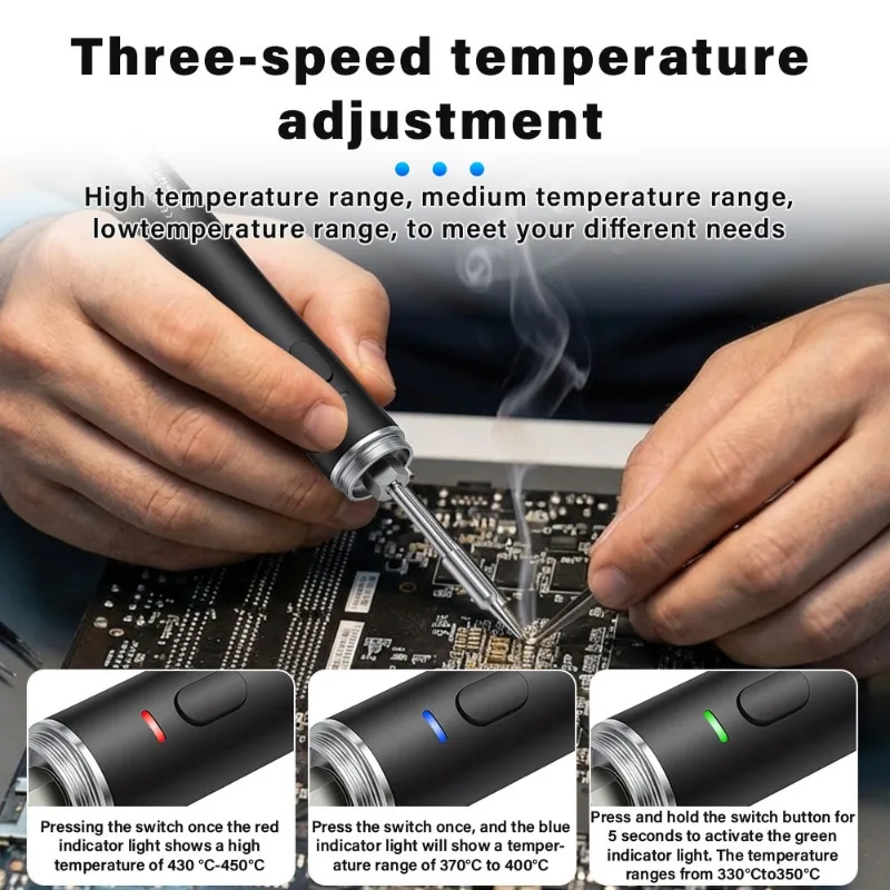 Wireless 5V Soldering Iron Set 18350 Lithium Battery USB Charging DIY Repair Tool Manual Radio Adjustable Temperature