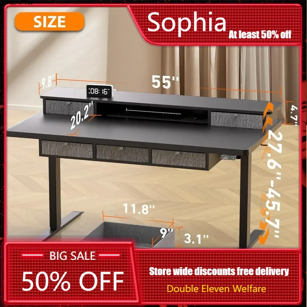 

Electric Standing Desk with 5 Drawers, 55 X 30 Inch Height Adjustable Standing Desk, Desktop with Larger Storage Space Furniture