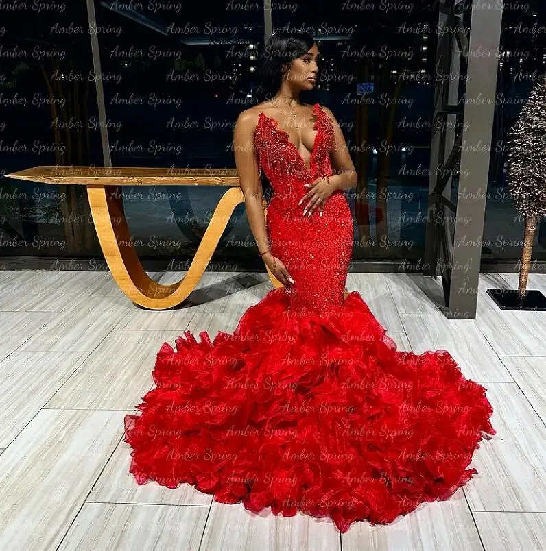 

Customized Goregeous Red Evening Dresses Crystal Applique Fomral Long Gaduation Prom Gowns Sequin Velvet African vestidos de gal