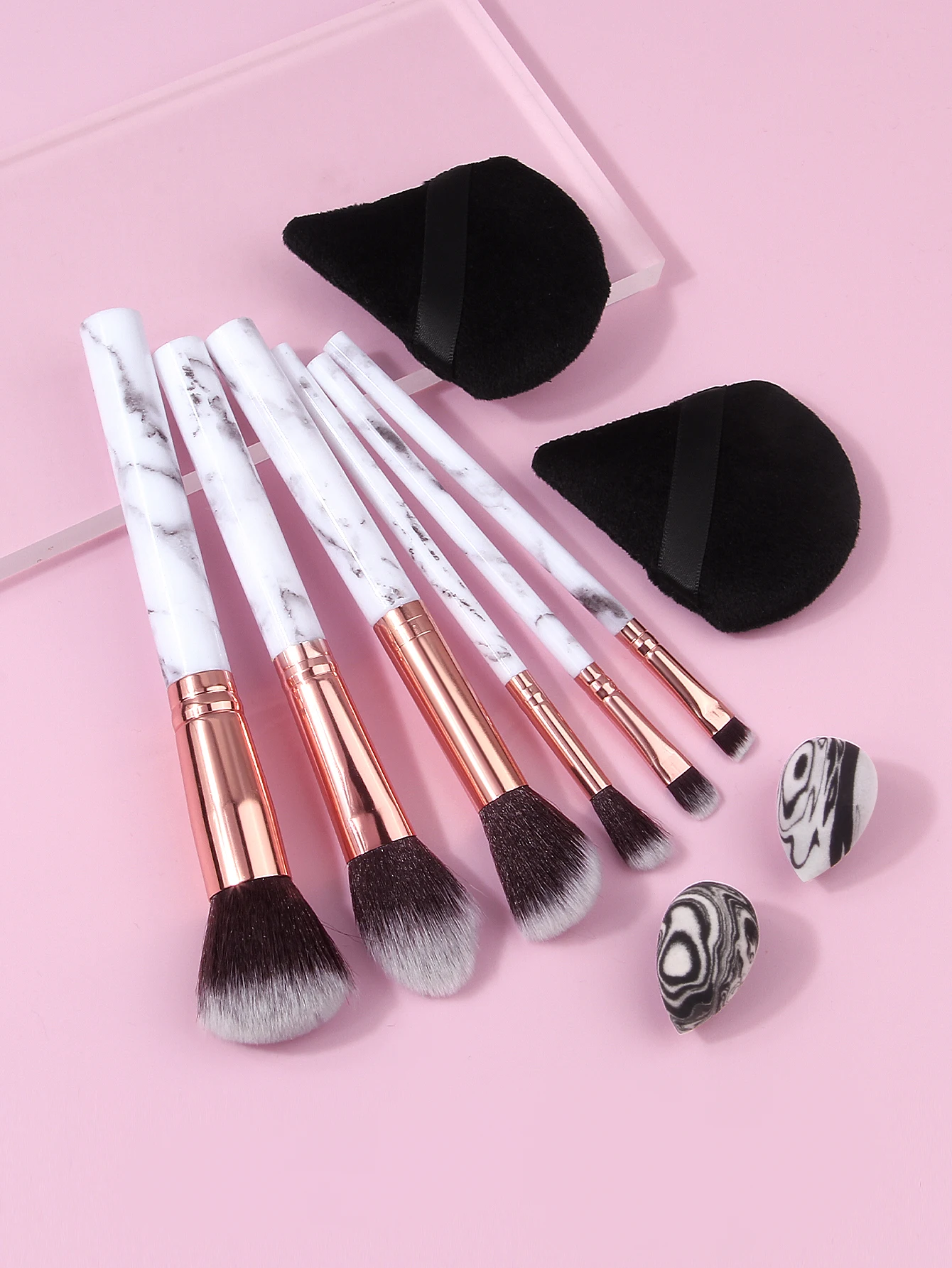 Makeup Brush Set 10Pcs with Triangle Powder Puffs & Beauty Sponges, Soft Synthetic Brushes for Face Eye Makeup Cosmetic Tools