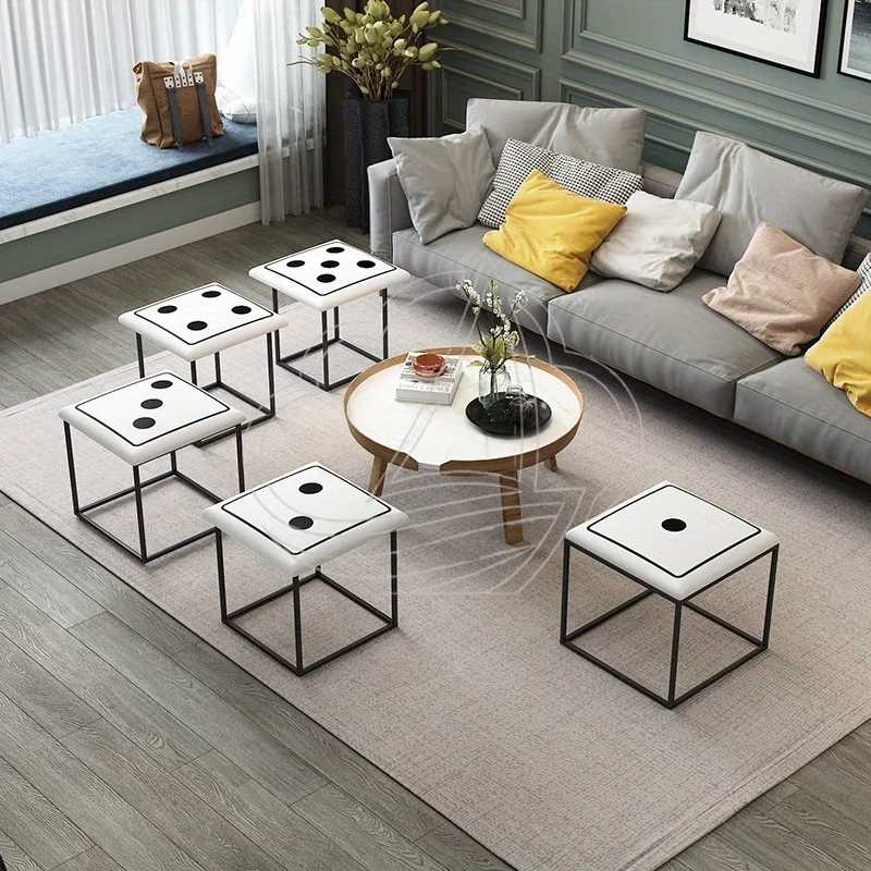 

Rolling Dining Stool Set of 5 Faux Leather Cushioned Seat for Living Room & Home Use