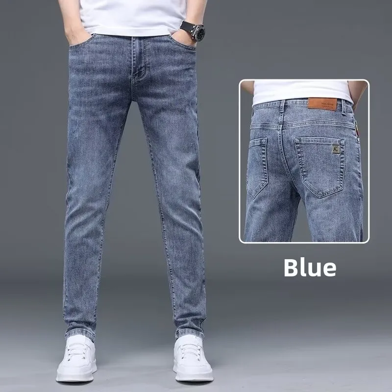

Slim Fit Straight Leg Jeans Men's Summer Thin Denim Casual Elastic Trendy Versatile 2024 New Style Long Pants Youth Popular