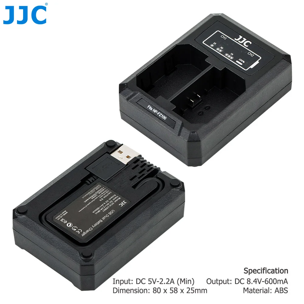 JJC USB Tipo C Carregador de Bateria de Câmera Dupla para Sony NP-FZ100 Sony A7 III A7 IV A6700 FX3 FX30 ZV-E1 ZV-E10 II Carregador de Bateria
