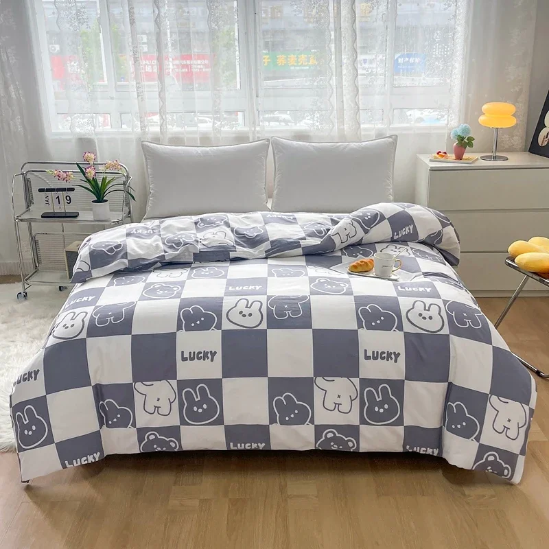 

1PC Lucky Rabbit Checkerboard Pattern Duvet Cover 100% Cotton Geometric Printed Comforter Cover Soft Comfortable Queen Bedding