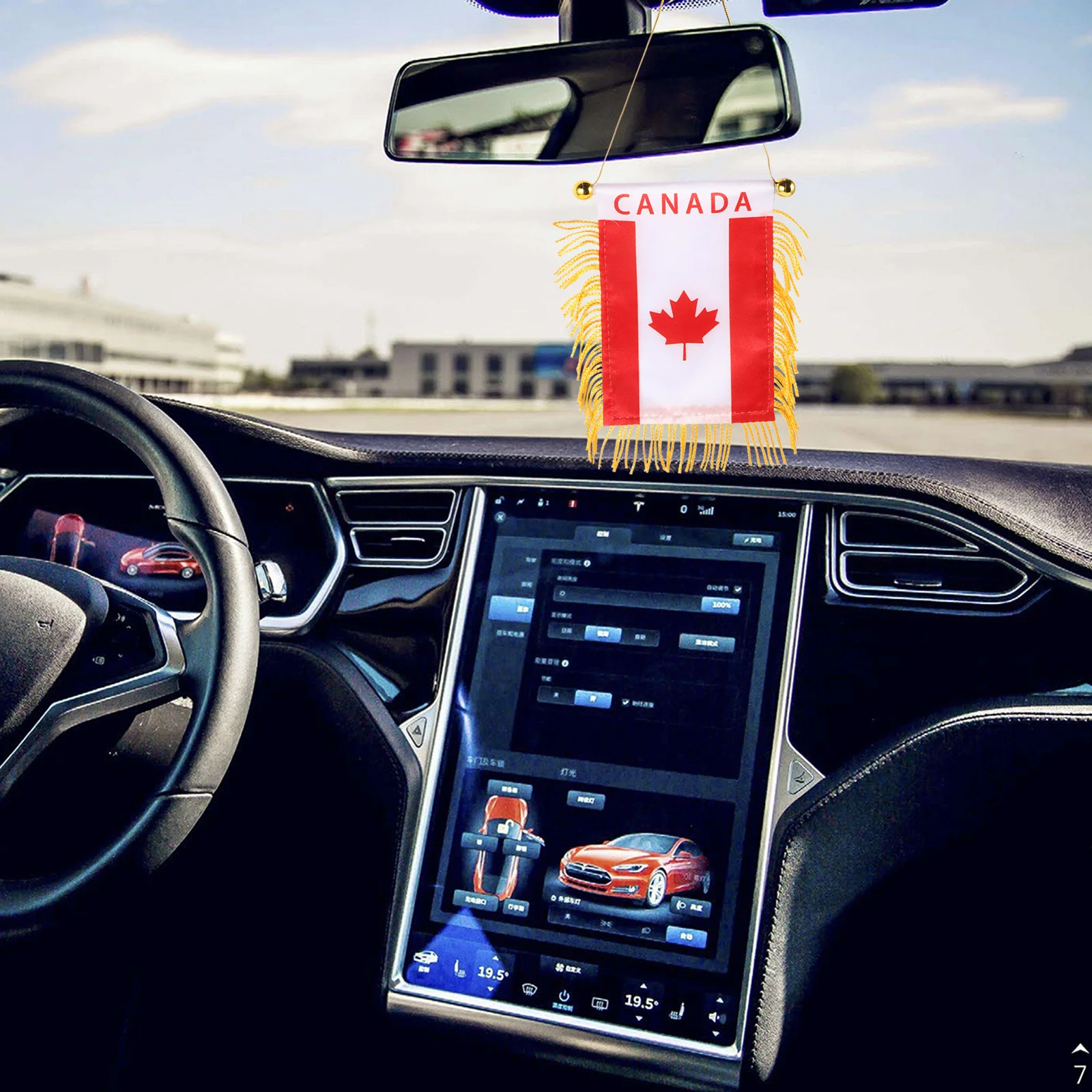 

6Pcs Car Hanging Ornament Canada Flag Mini Banners Elegant Rearview Mirror Decorations Car Mini Banners Canada Flag