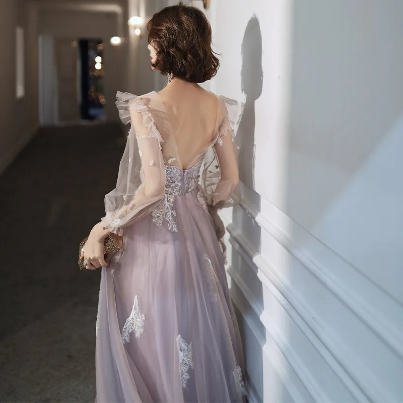 2026 Women's Sequin Banquet Host Embroidery Evening Dress Fashionable and Sexy Dreamy Forest Bridesmaid Engagement Dress