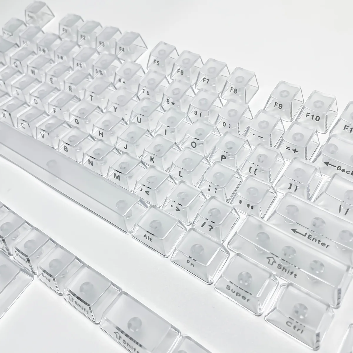 GEFENSI 132 Keys Crystal Transparent Keycaps Side Print Cherry Height RGB Backlit Transparent Key Cap For Mechanical Keyboard