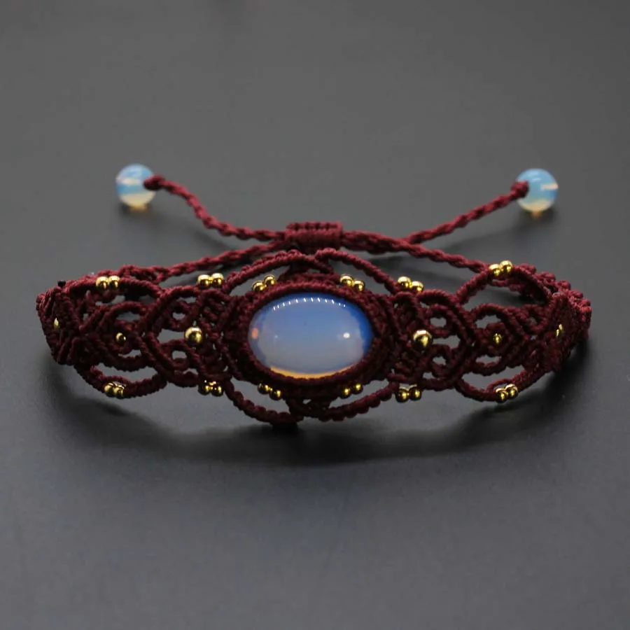 

Handmade Rope Braided Macrame Crystal Stone Bracelets For Women Girls Opal Oval Stone Weave Adjustable Bracelets Jewellery