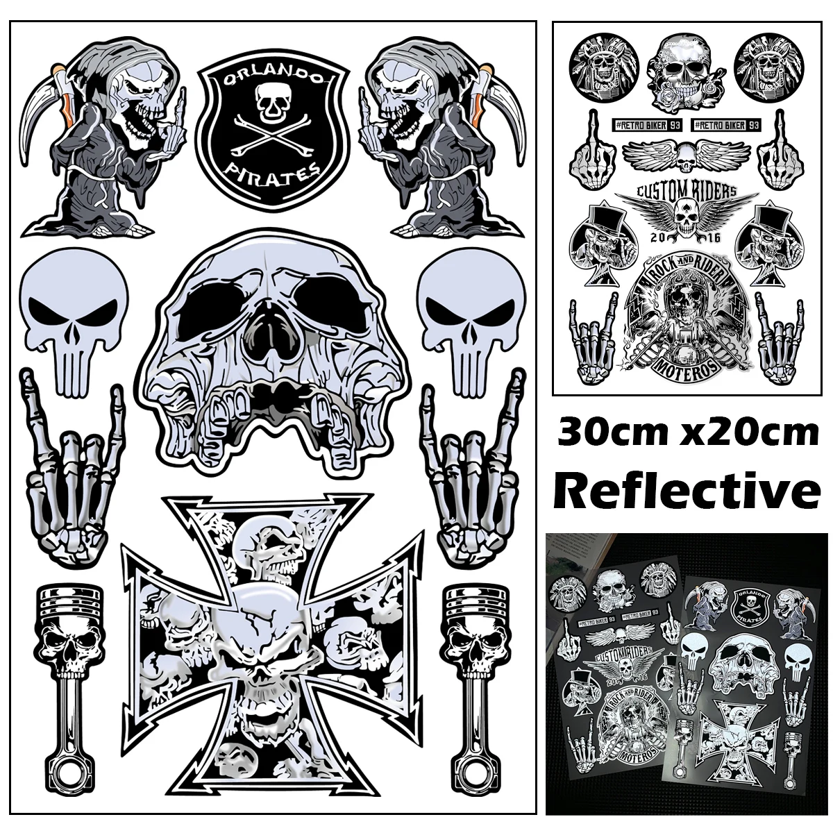 Retro Skull Reflective Motorcycle Stickers Moto Body Helmet Decals Accessories For Harley-Davidson Triumph Royal Enfield Ducati