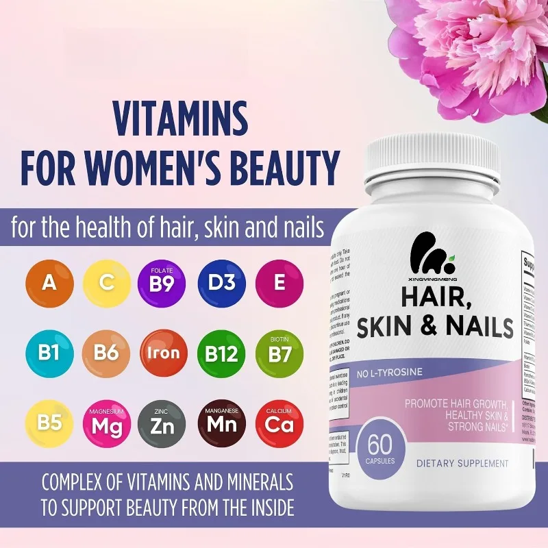 

healblend Hair Skin and Nails Vitamins for Women with Biotin 5000 mcg, Iron and Manganese | Vegan, Non-GMO | 60 Capsules
