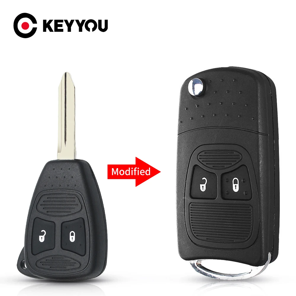 KEYYOU 2 Button Modified Flip Folding Key Shell For Chrysler 300C Jeep Dodge Compass Wrangler Patriot Fob Remote Car Key Case