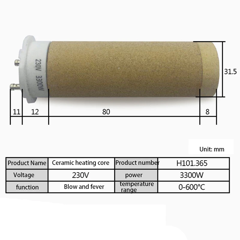 1 pces núcleo de aquecimento cerâmico/elementos de aquecimento para 101.365 230v 3300w/aquecedor de ar quente le3000/typ3000