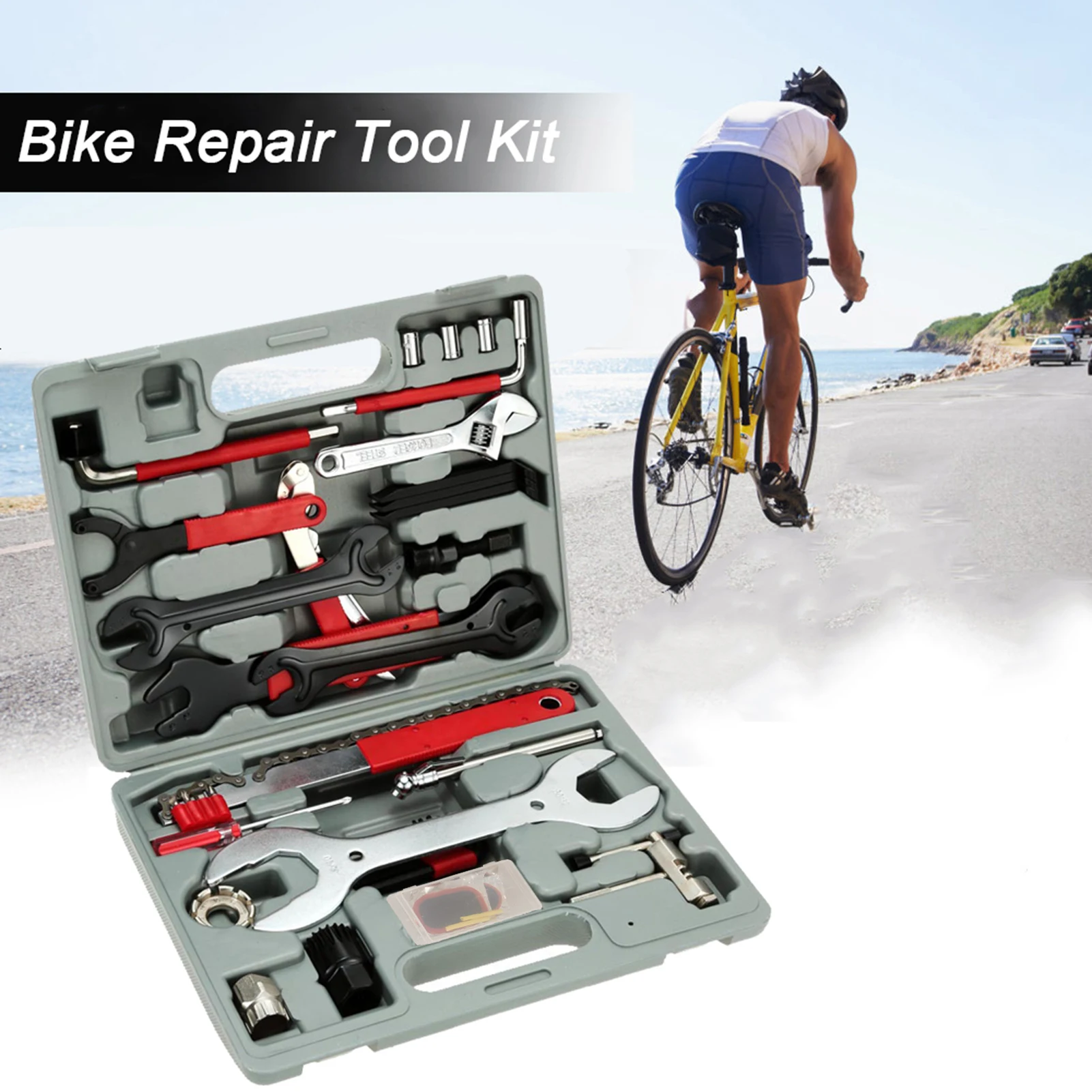 Tire Air Pressure Detection Tool Portable Multifunctional Cycle  Bike Repair Tool Kit Set
