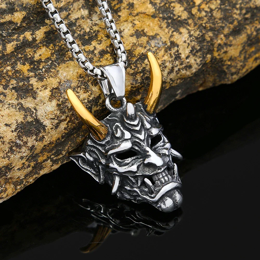 Punk Vintage Prajna Mask Necklace Stainless Steel Ghost Skull Pendant Necklaces For Men Fashion Jewelry Gifts Dropshipping