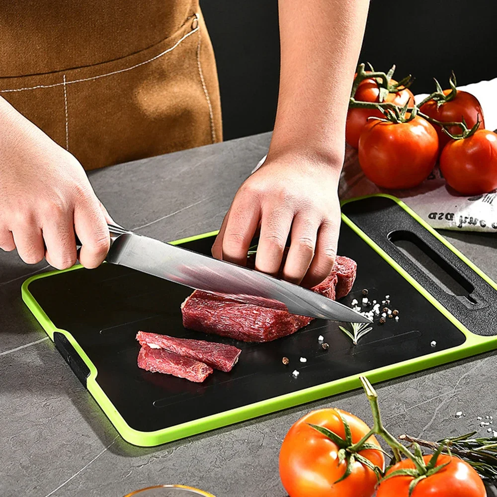 

4 in 1 Aluminum Alloy Double-Sided Thawing Cutting Board Chopping Board with Knife Sharpener and Garlic Grinder
