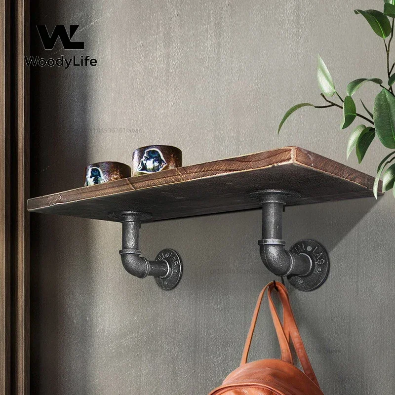 Loft Retro Industrial Style Wall Partition Pipe Racks, Wall Mounted Plumbing Pipe Shelves, Iron Storage Rack, Display Bookshelf