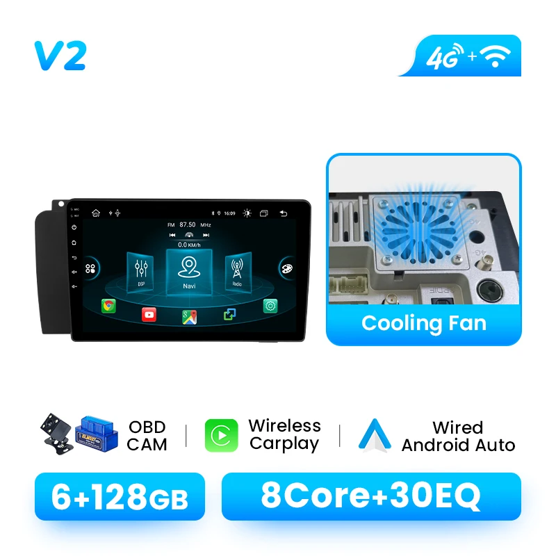 Draadloze Carplay Autoradio Speler Voor Volvo XC70 V70 S60 2000-2009 Android 14 GPS Navigatie DSP AI Voice multimedia RDS