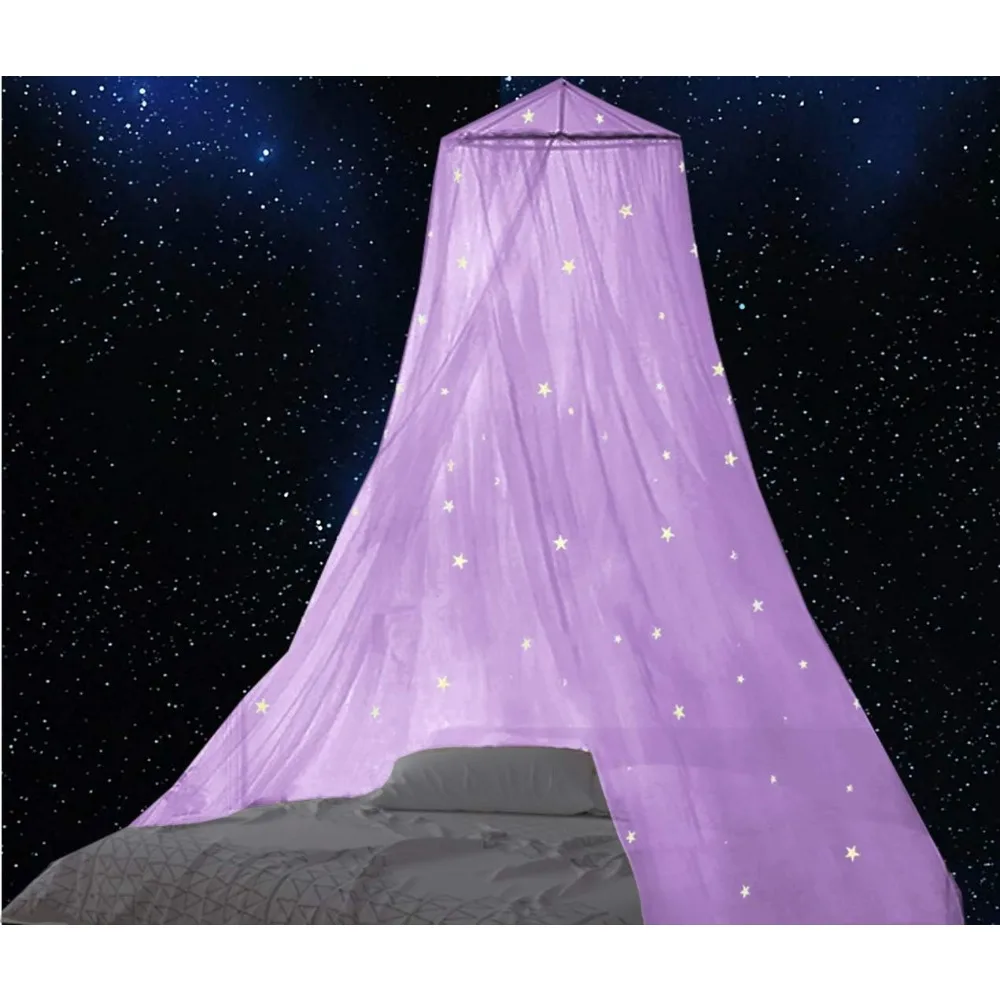 

bed canopy mosquito net with fluorescent stars glow in dark for baby, kids, and adults, for cover the baby crib, kid bed, girls