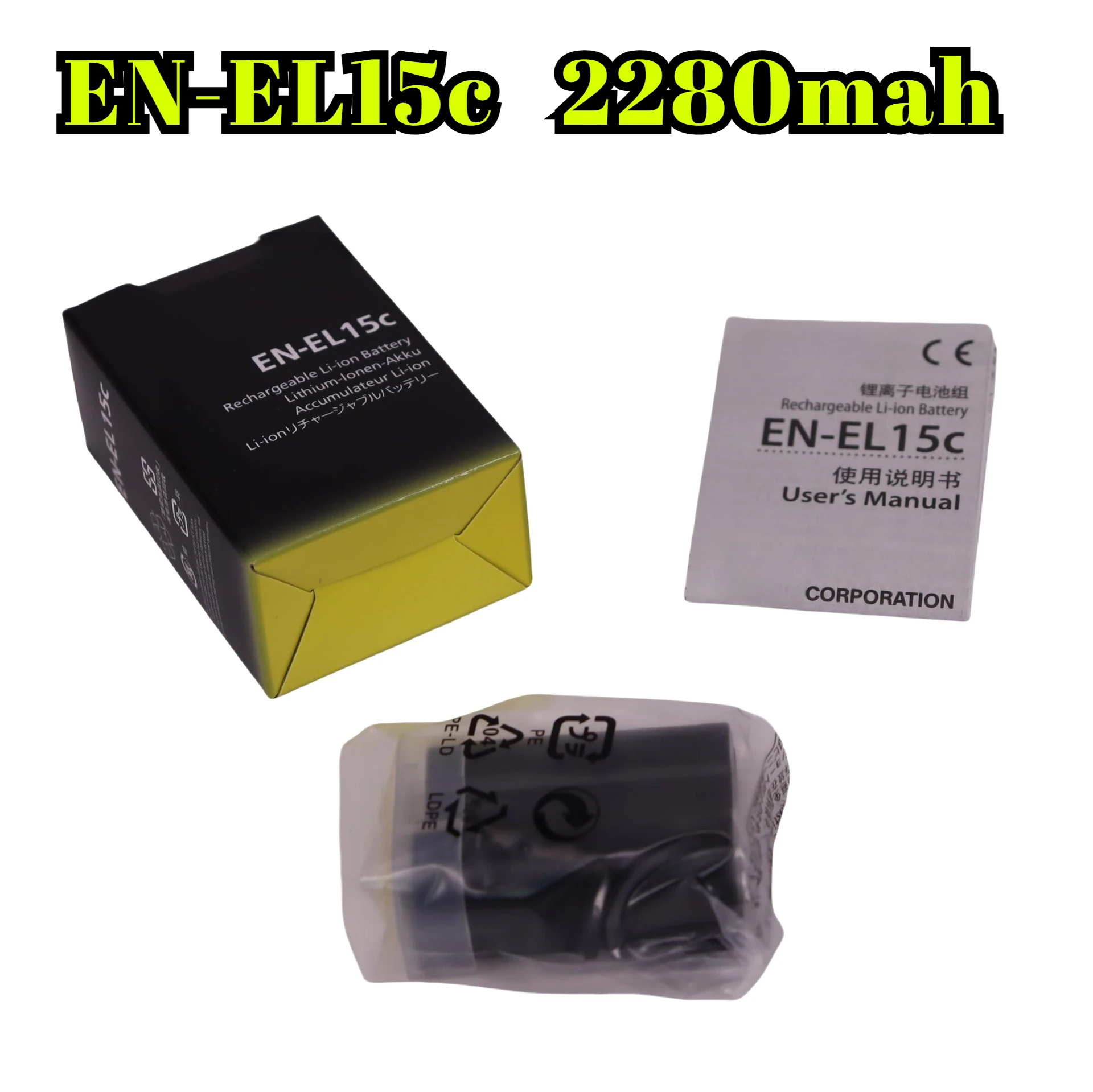 Fully Decoded EN-EL15c Battery 2280mAh for Nikon Z8 Z7 D850 D780 D750 DSLR Mirrorless Camera High Capacity Lithium Ion Battery