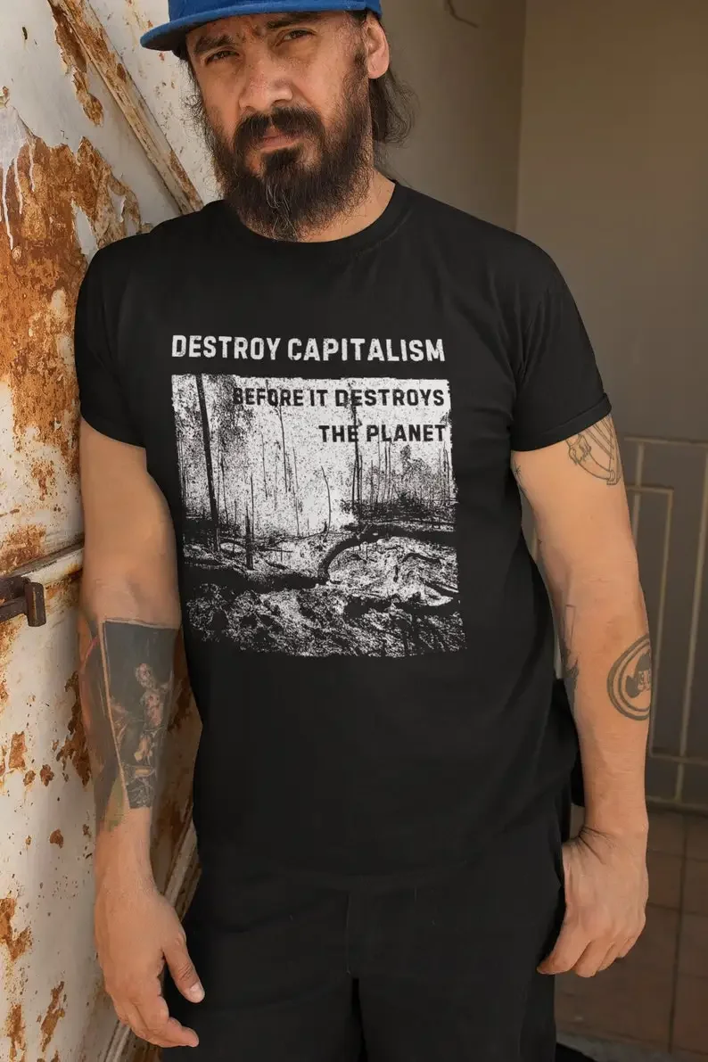 Destroy Capitalism Anarchist T-shirt, Green Anarchist Tee, Anti- Capitalist Graphic Unisex Top