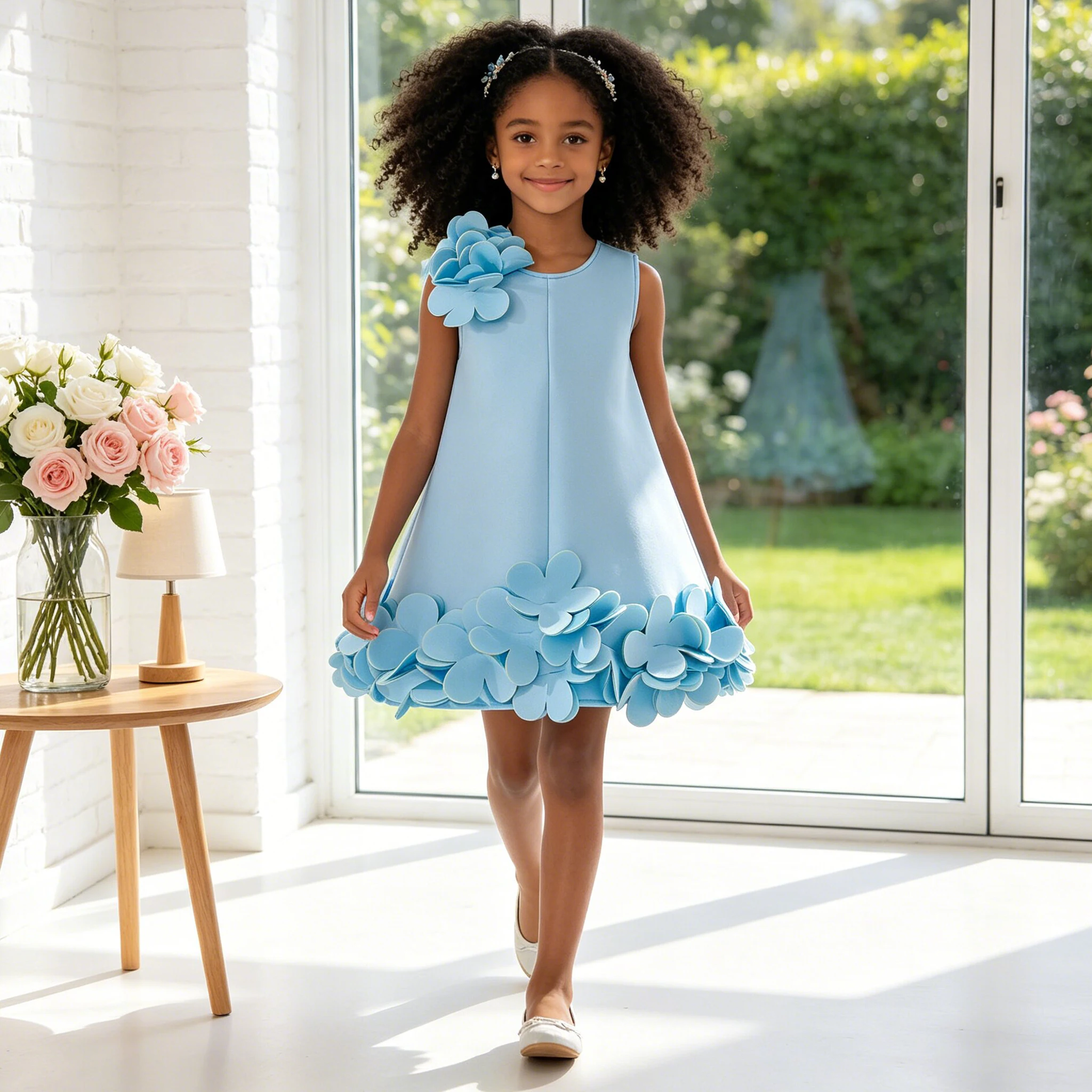 Sommer 3D Blume Prinzessin Mädchen Party Kleid 4-8 Jahre Elegante Hochzeit Brautjungfern Ballkleider Mädchen Geburtstag Abend Kinder Kleidung