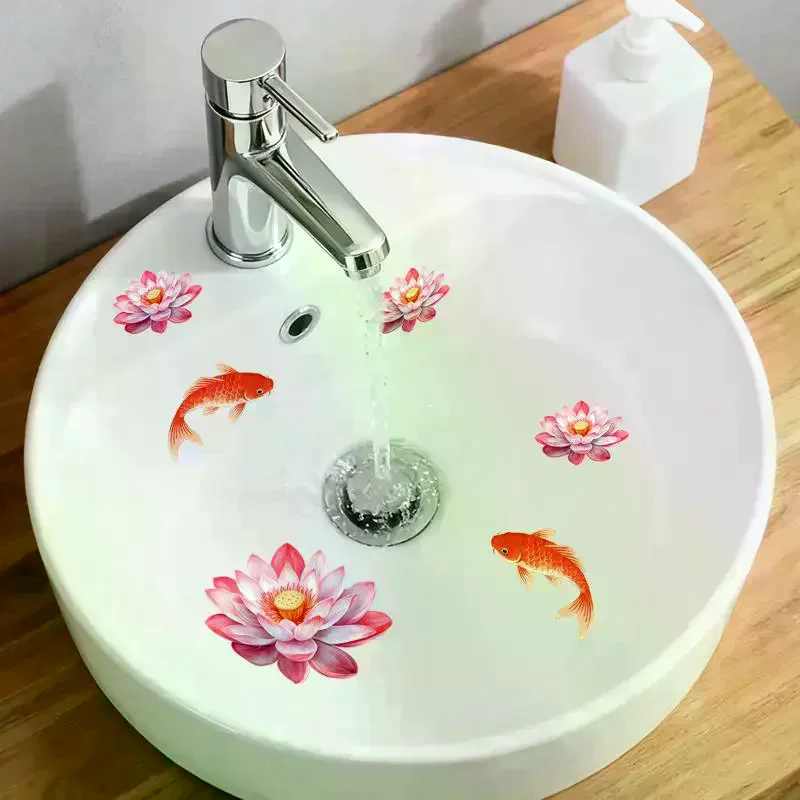 Washbasins Stickers Toilet Sticker Feng Shui Koi Luminous Glass Stickers Water Sink Stickers Self-adhesive Removable Home Decor